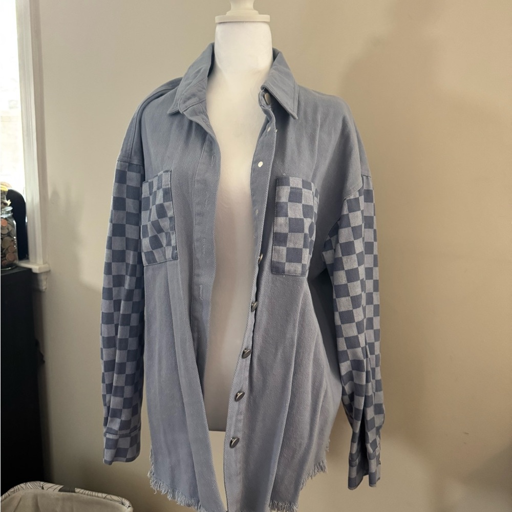Blue Checkered Button-Up Shirt